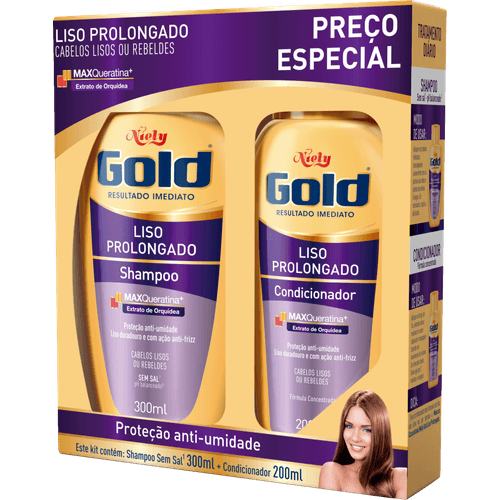 Kit Niely Gold Shampoo 300ml + Condicionador 200ml Orquídea Liso Prolongado