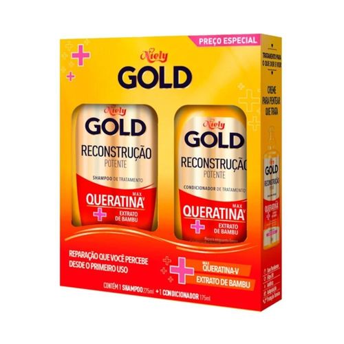 Kit Niely Gold Reconstrução Potente Shampoo 275ml + Condicionador 175ml