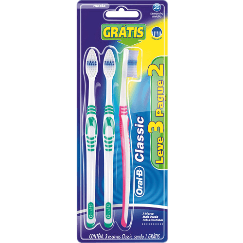 Escova Dental Macia Oral-B Classic Clean 3 Unidades
