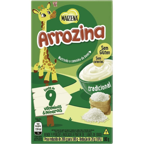 Mistura à Base de Amido de Milho e Farinha de Arroz para o Preparo de Mingau Tradicional Maizena Arrozina Caixa 180g