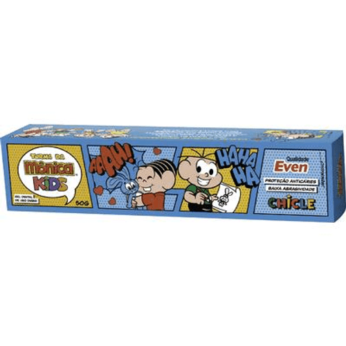 Gel Dental Anticárie com Flúor Chicle Zero Açúcar Turma da Mônica Even Kids Caixa 50g