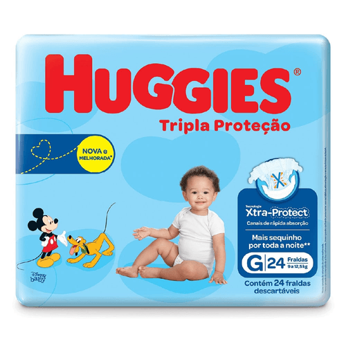 Fralda Descartável Infantil Huggies Tripla Proteção G 9 a 12,5kg Pacote 24 Unidades