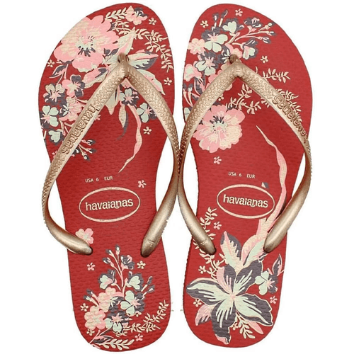 Chinelo, Havaianas, Slim Organic, Vermelho Apache/rose Gold Metalico, 41/42, Feminino