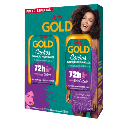Kit Shampoo 275ml + Condicionador 175ml Niely Gold Cachos Definição Prolongada Preço Especial