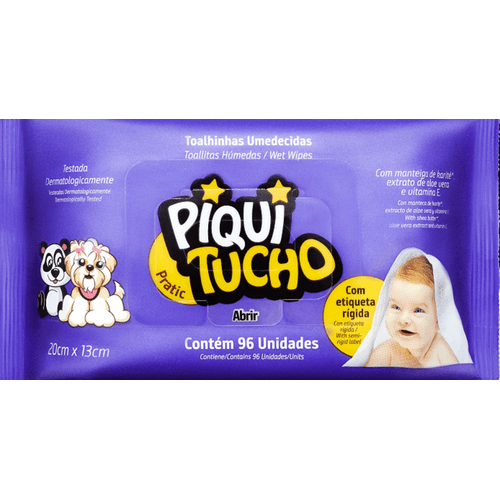 Toalha Umedecida Infantil com Aloe Vera Piquitucho Pratic Pacote 96 Unidades