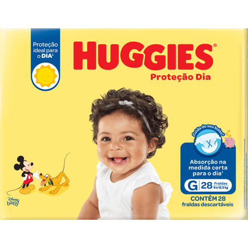 Fralda Descartável Infantil Huggies Proteção Dia G 9 a 12,5kg Pacote 28 Unidades