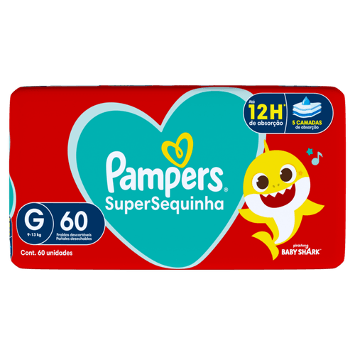 Fralda Descartável Infantil Pampers SuperSequinha G Pacote 60 Unidades