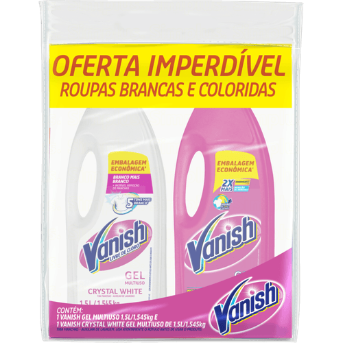 Tira Manchas Vanish Líquido Multiuso para roupas brancas e roupas coloridas - 2 unidades de 1,5L